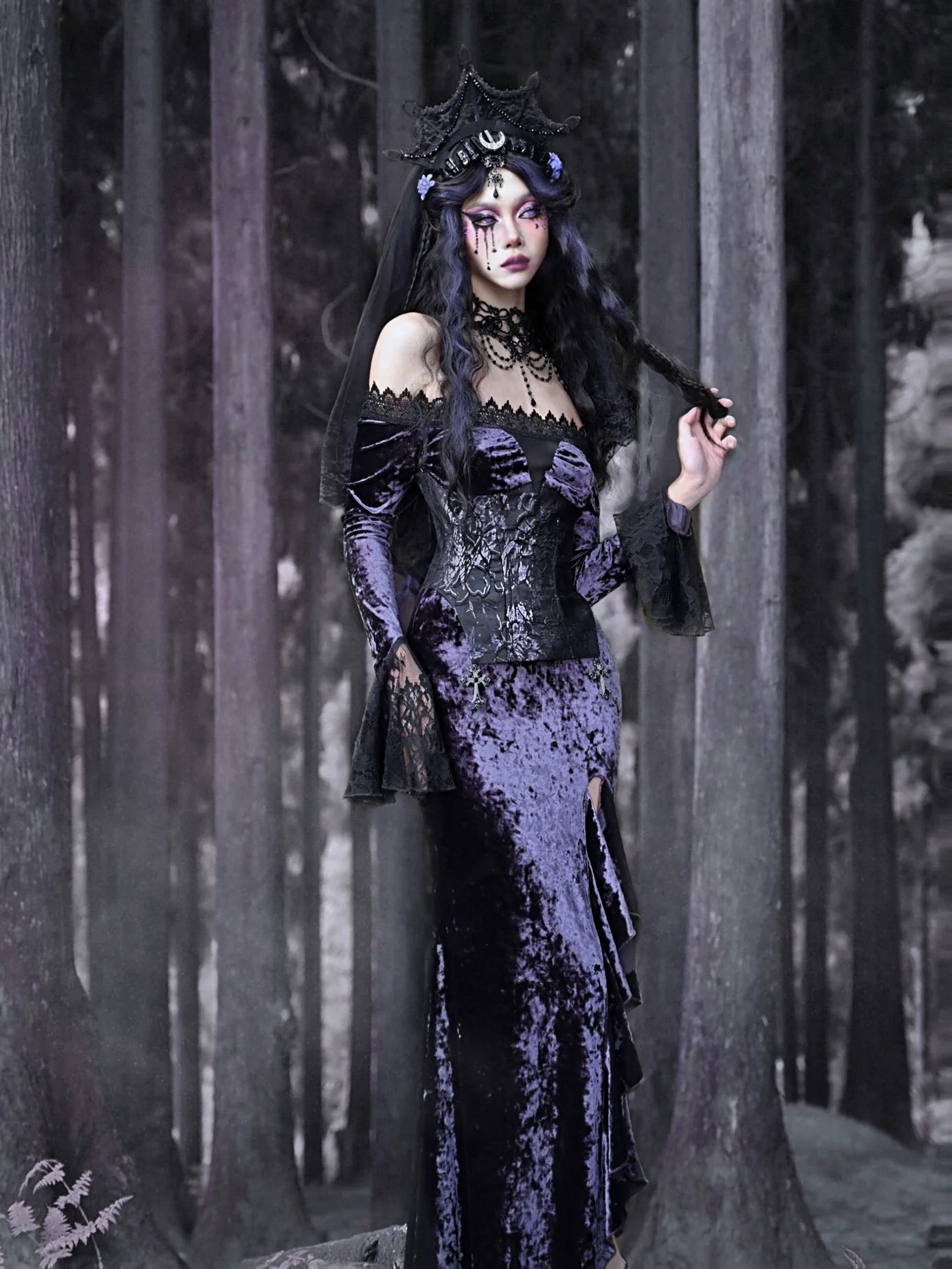Mermaid Dress Slit One-Shoulder Slim Gothic Luna Velvet