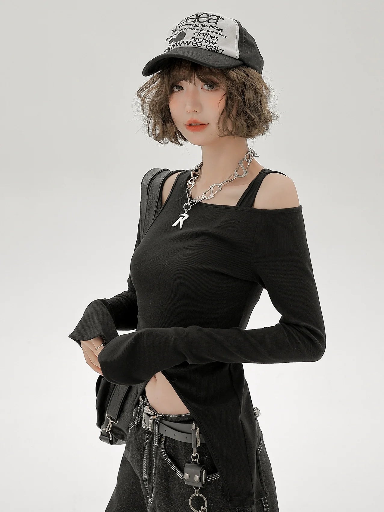 Ensemble de pièces longues asymétriques à épaules dénudées, style américain T, un et deux