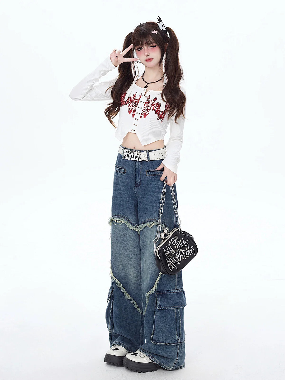 Pantalon en jean large et ample avec cœur