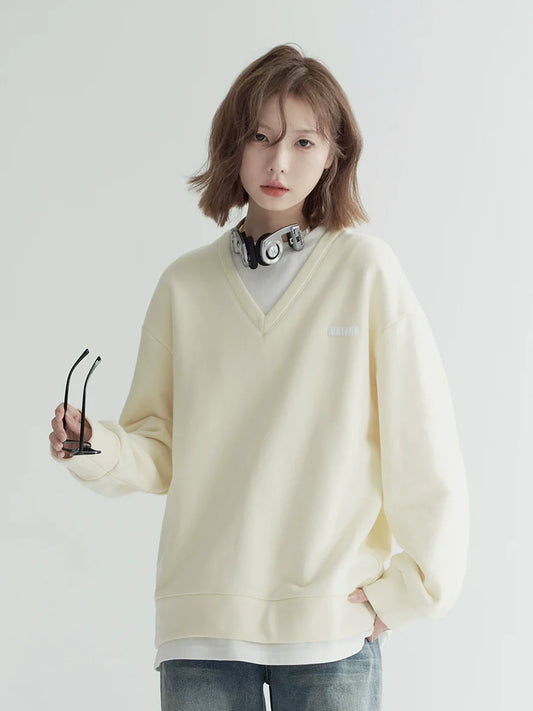 Faux Two-piece Light-colored Loose Sweatshirt