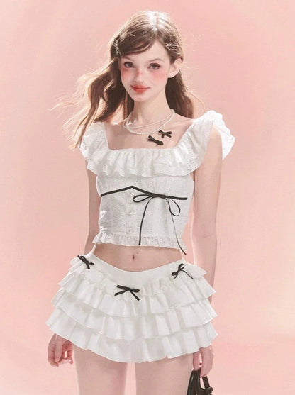 Frilled Tops Lace Neck Square