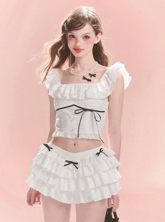 Frilled Tops Lace Neck Square