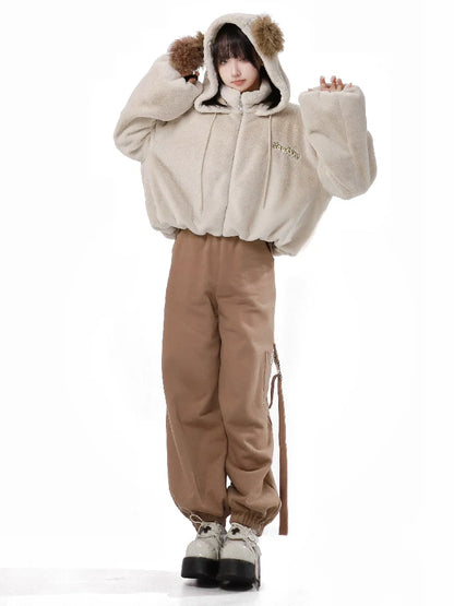 Hoody Fake Far Court + Velvet Casual Pants