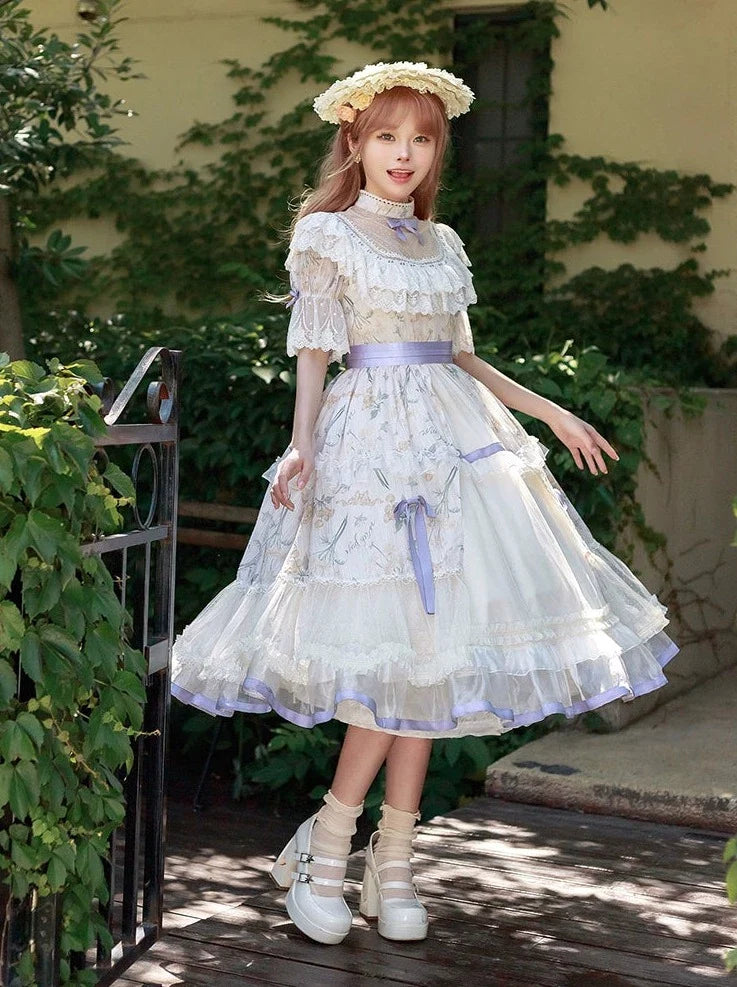 Robe Lolita d'été légère à volants style princesse édouardienne