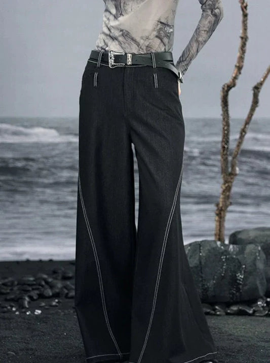 Pantalon taille basse style rétro foncé