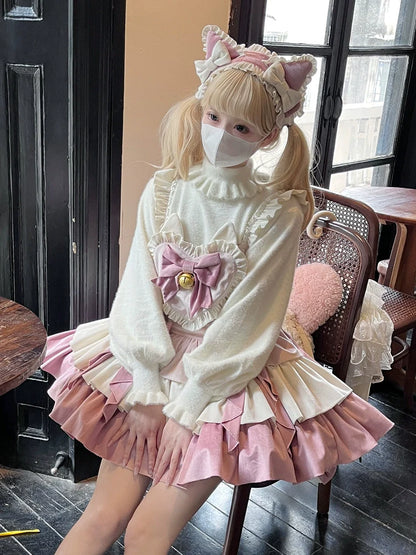 Suspender Dress Set Ear Velvet Tail Hairband Frill Puffy Cat Heart