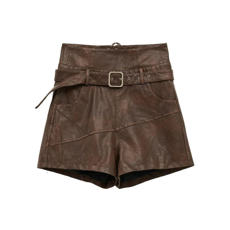 Osh Design Leather Fur Collar Jacket + Short Leather Pants