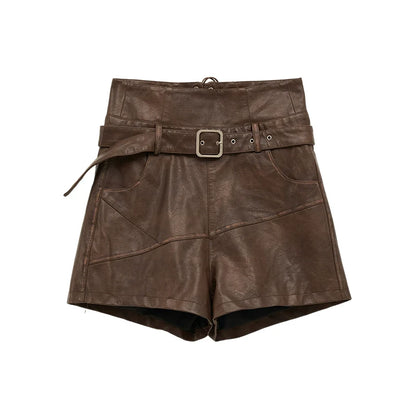 Osh Design Leather Fur Collar Jacket + Short Leather Pants