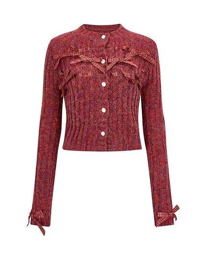 Haut en tricot côtelé à ruban + Bonnet en tricot à ruban + Fleurs en tricot