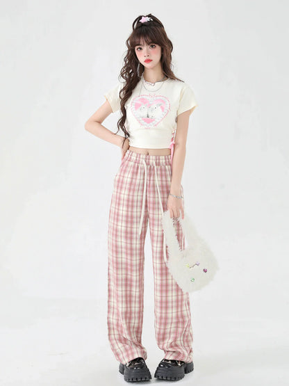 Pants Casual Check Pink