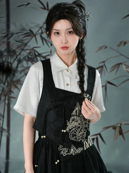 Chemise rétro asymétrique Chine + jupe gilet