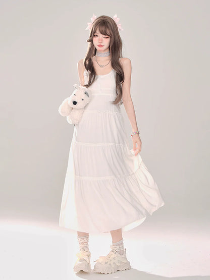 Moonlight + Cardigan Suspender Knit Summer Dress Sheer