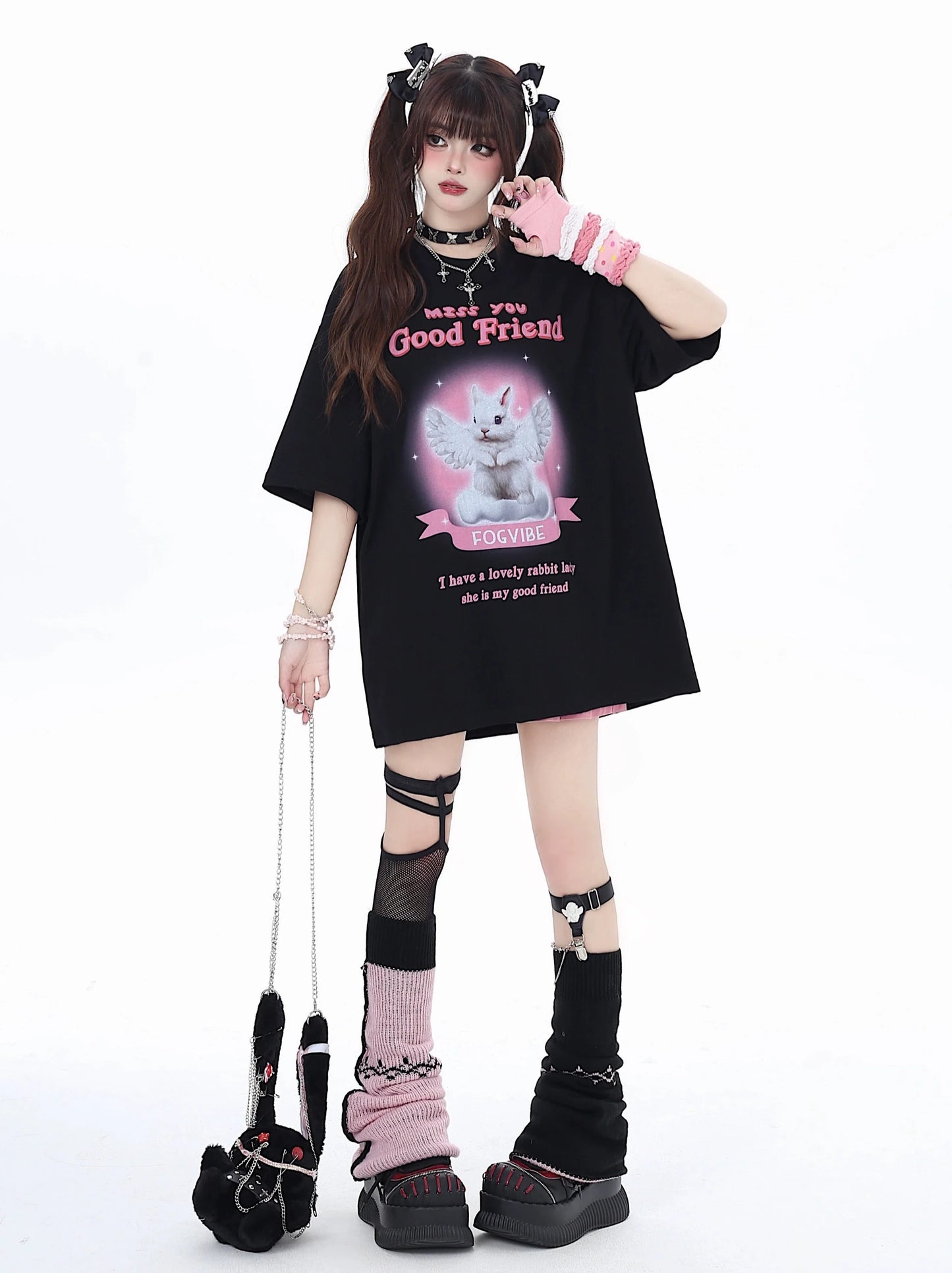 Süßes Kaninchen T-Shirt Girly Loose Angel