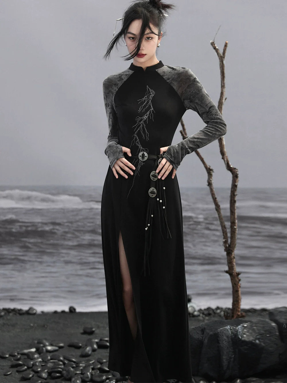Dress Chinese Slit Bicolor