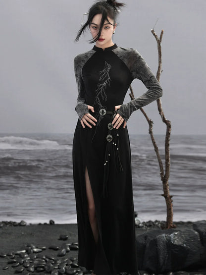 Dress Chinese Slit Bicolor