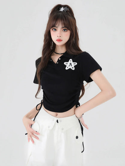 Lace-up Button Top Waist