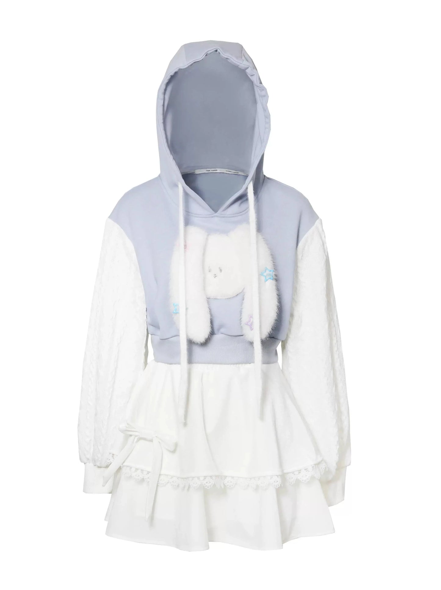 Sleeve Knit Hoodie Short White Little Dog 3D