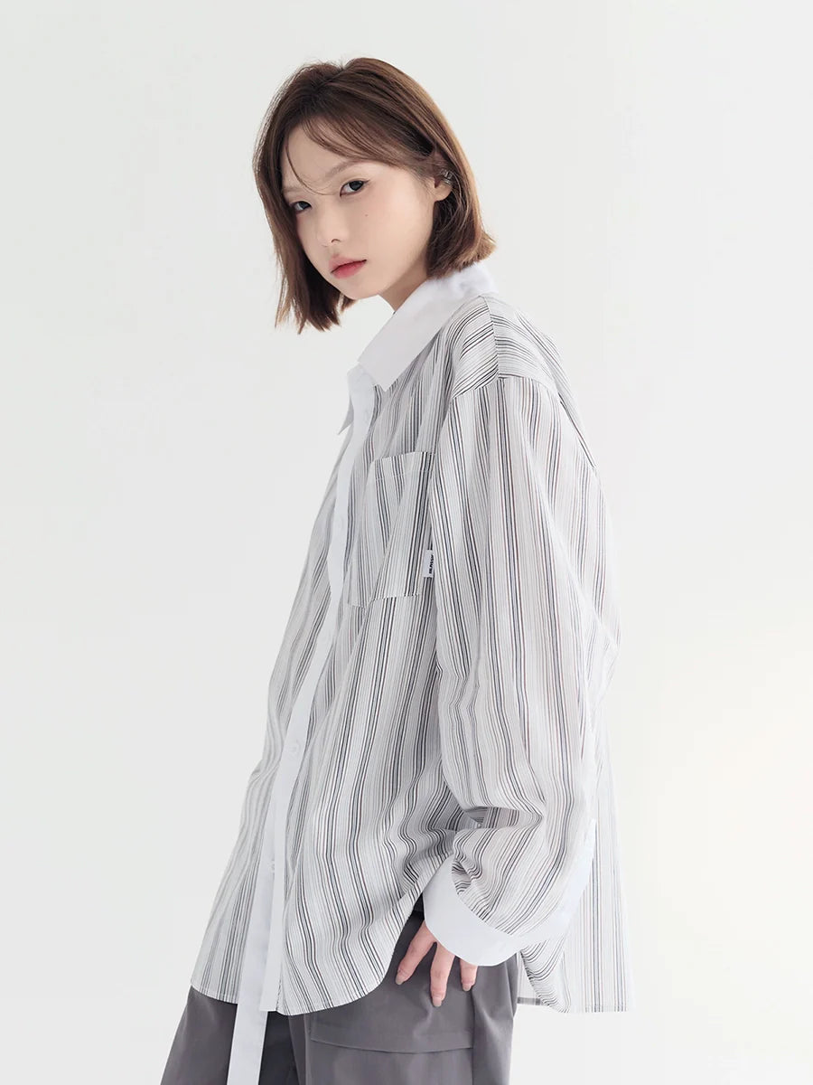 Shirt Striped Loose Sheer