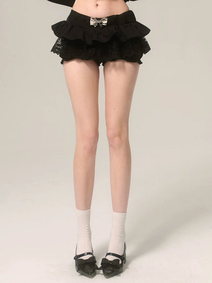 Romantic Design Bow Lace Black Skirt Shorts