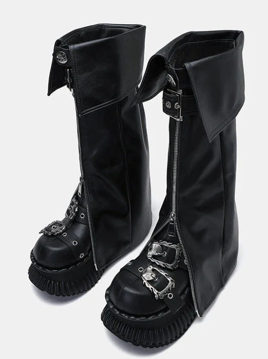 Zip Flap Shoes Leather Leg Set Cover Muffin + Punk Platform