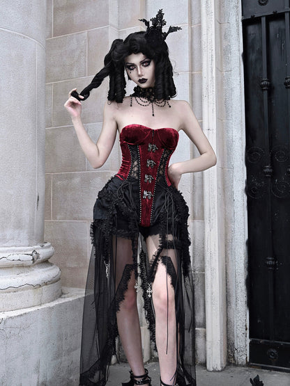 Dark Alice Dress Hell Fishbone Straps Corset Set Gothic Tulle