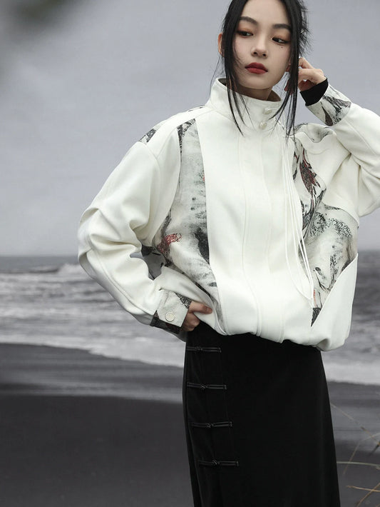Veste d'épissure décontractée à imprimé chinois