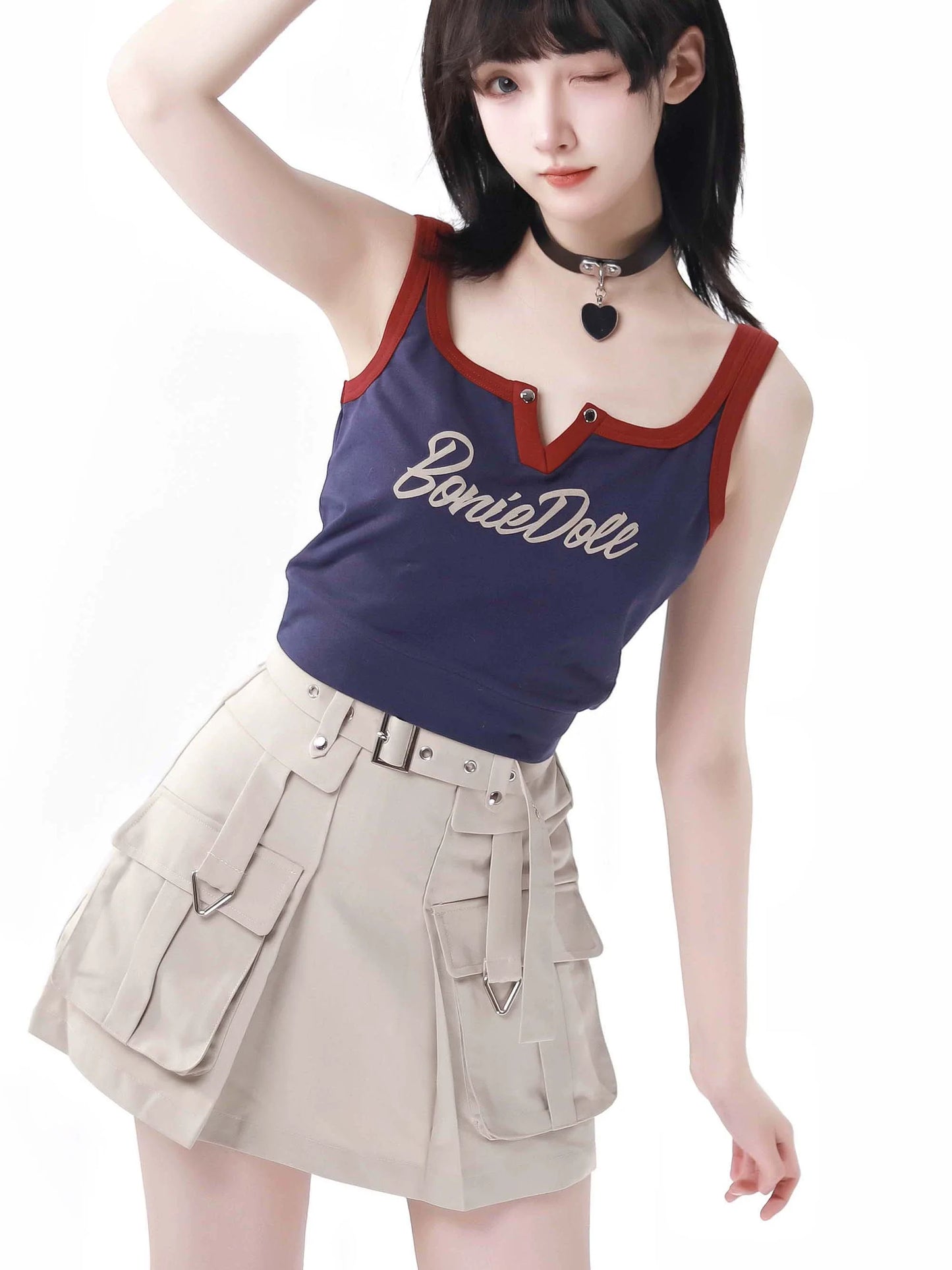 キャミソール＋キーネックスカート カラーアメリカンガールカーゴスリー