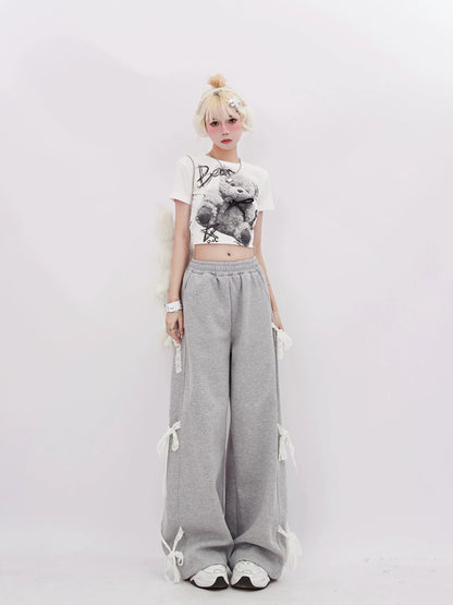 White Ribbon Sweatpants Little
