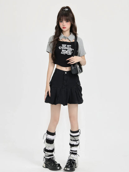 American Polo Letter Top Kurzer Print Retro
