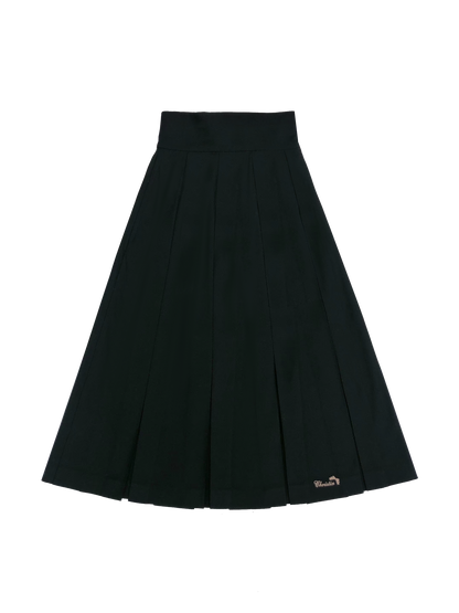 Jupe noire trench + badge en métal du collège + chemise plissée brodée avec ruban