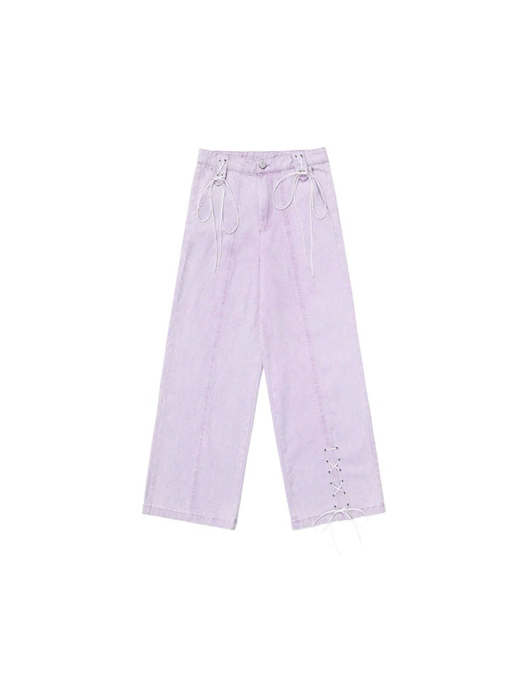 Pants Purple Lace-up Wide
