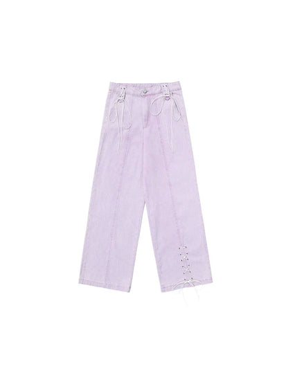 Pants Purple Lace-up Wide