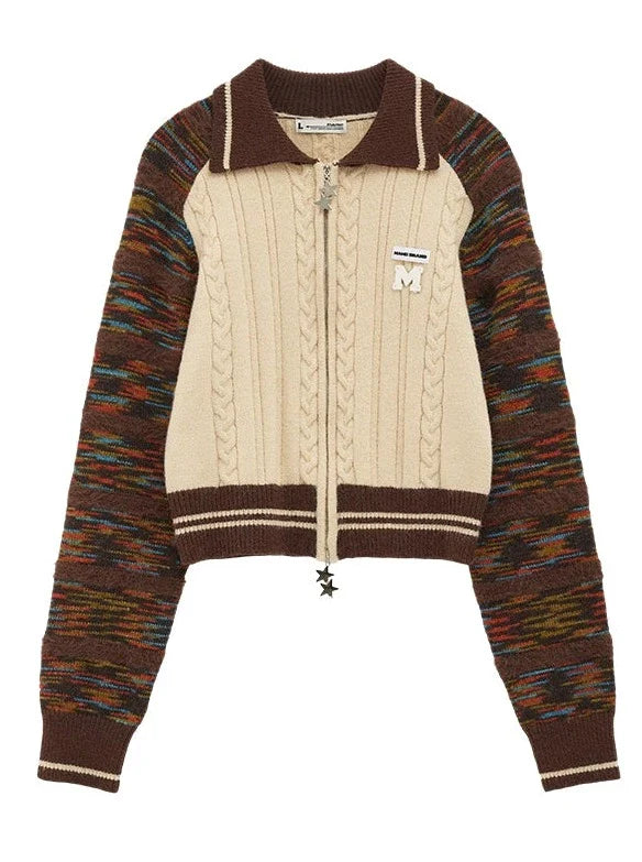 Line Mixed Zipper Double Sweater Cardigan
