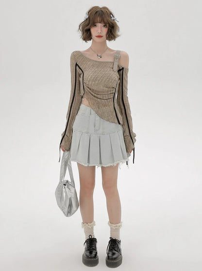 Irregular One-shoulder Top Sheer Slim American