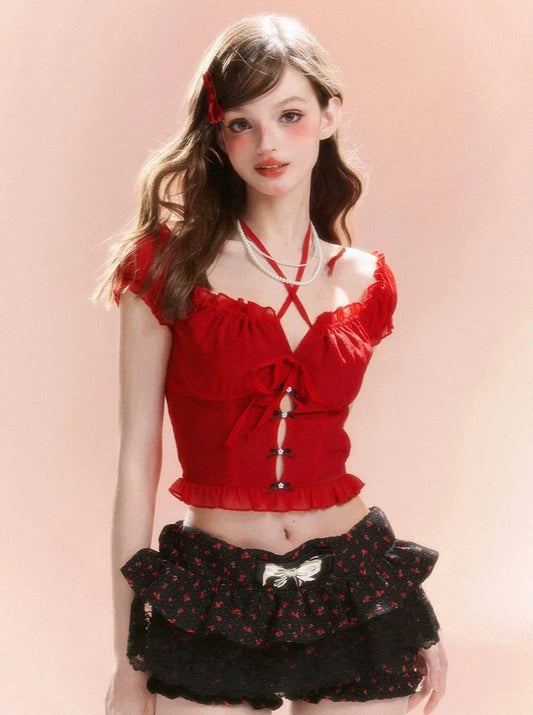 French Sweet Top Lace-Up