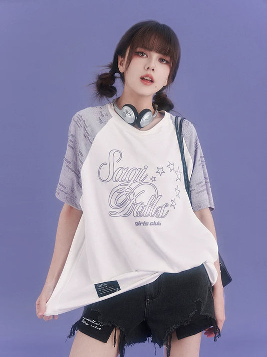 Printed Girl Sleeve Top Run Fighting Spirited