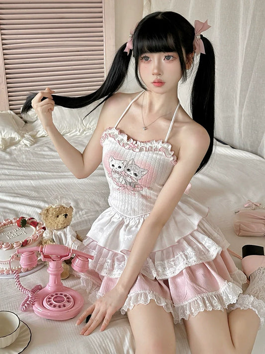 Cardigan + Camisole Cake Skirt Sweet Short