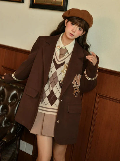 Veste Maillard en laine style American College marron