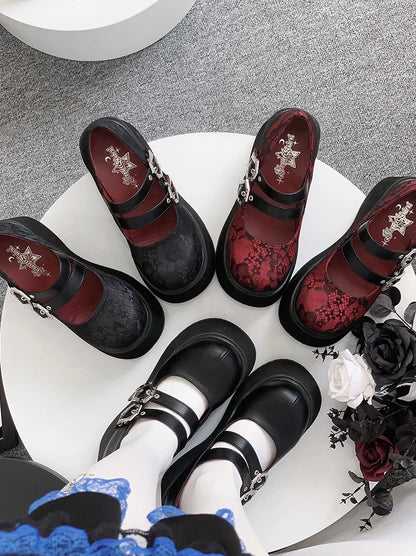 Gothic Round Retro Platform Toe Shoes Matte Punk Lace