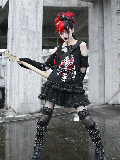 Metal Buckle Cake Leather Rivet Layer Punk Skirt