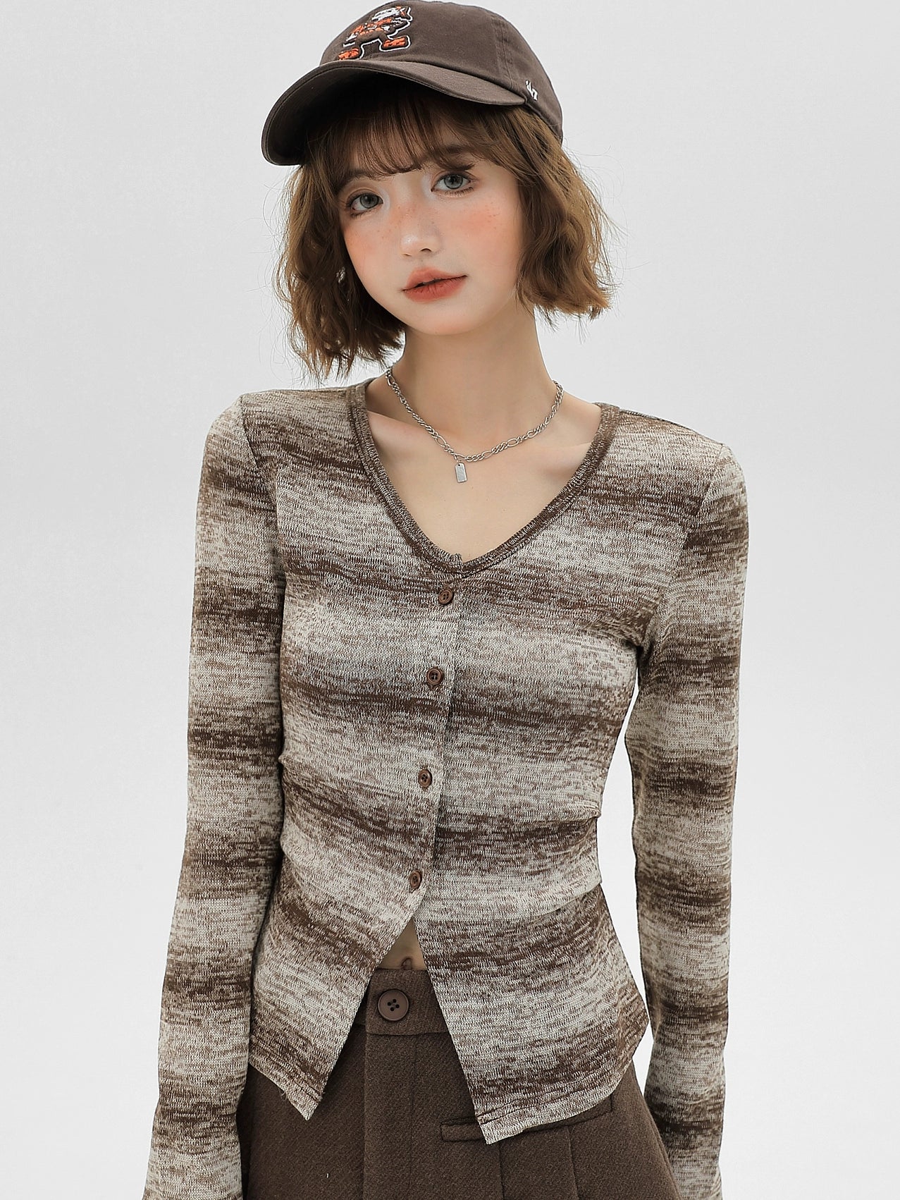 American Retro Knit Striped Cardigan Gradient