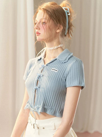 Hot Girl Satin Bow Sweet Short Top