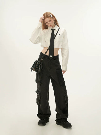 Pantalon cargo ample foncé à la mode