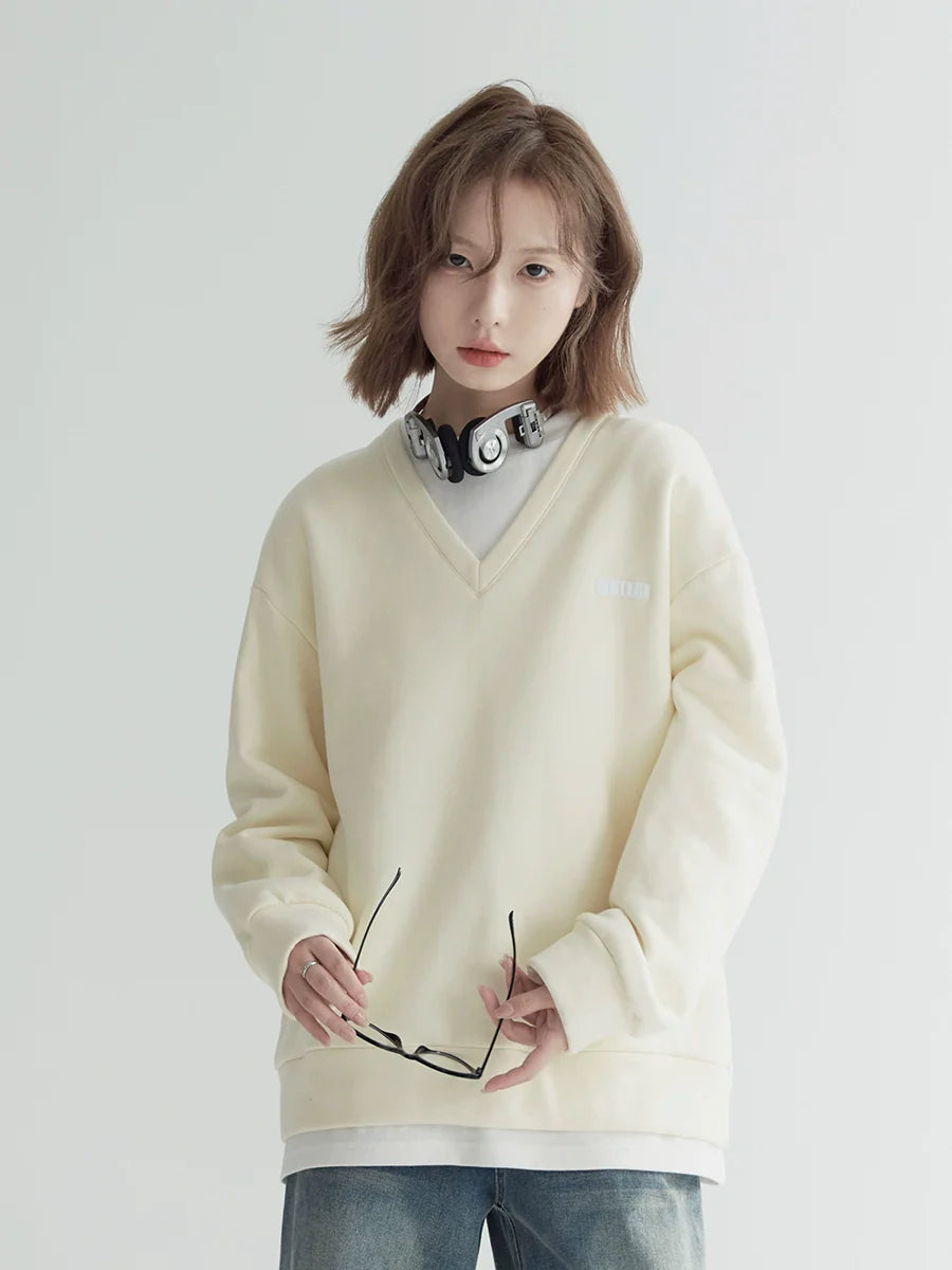 Faux Two-piece Light-colored Loose Sweatshirt