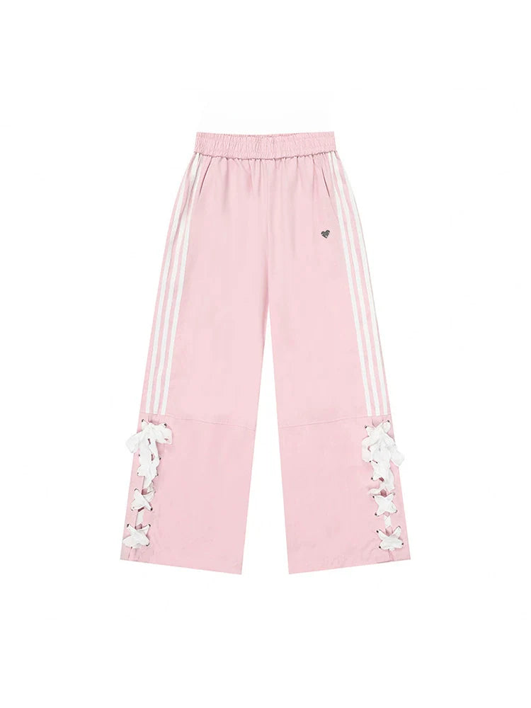 Casual Pants Wide Pink Sweet