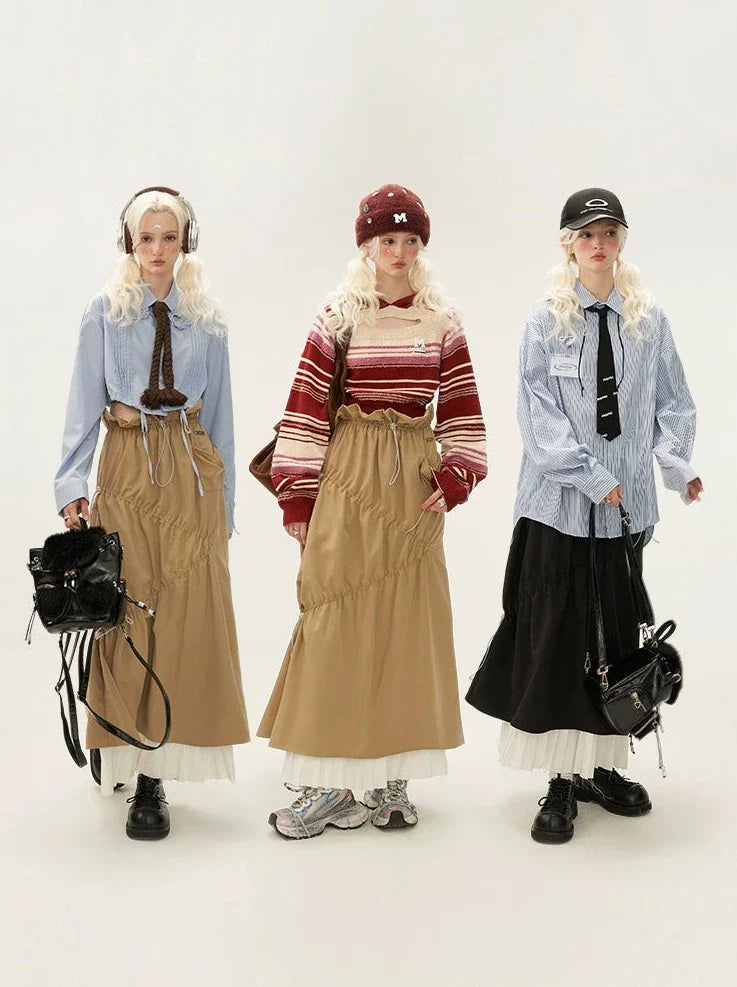 Pleated Stitch Fashion Skirt Long