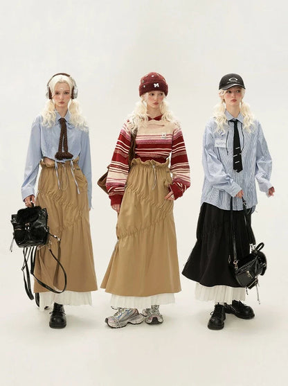 Pleated Stitch Fashion Skirt Long