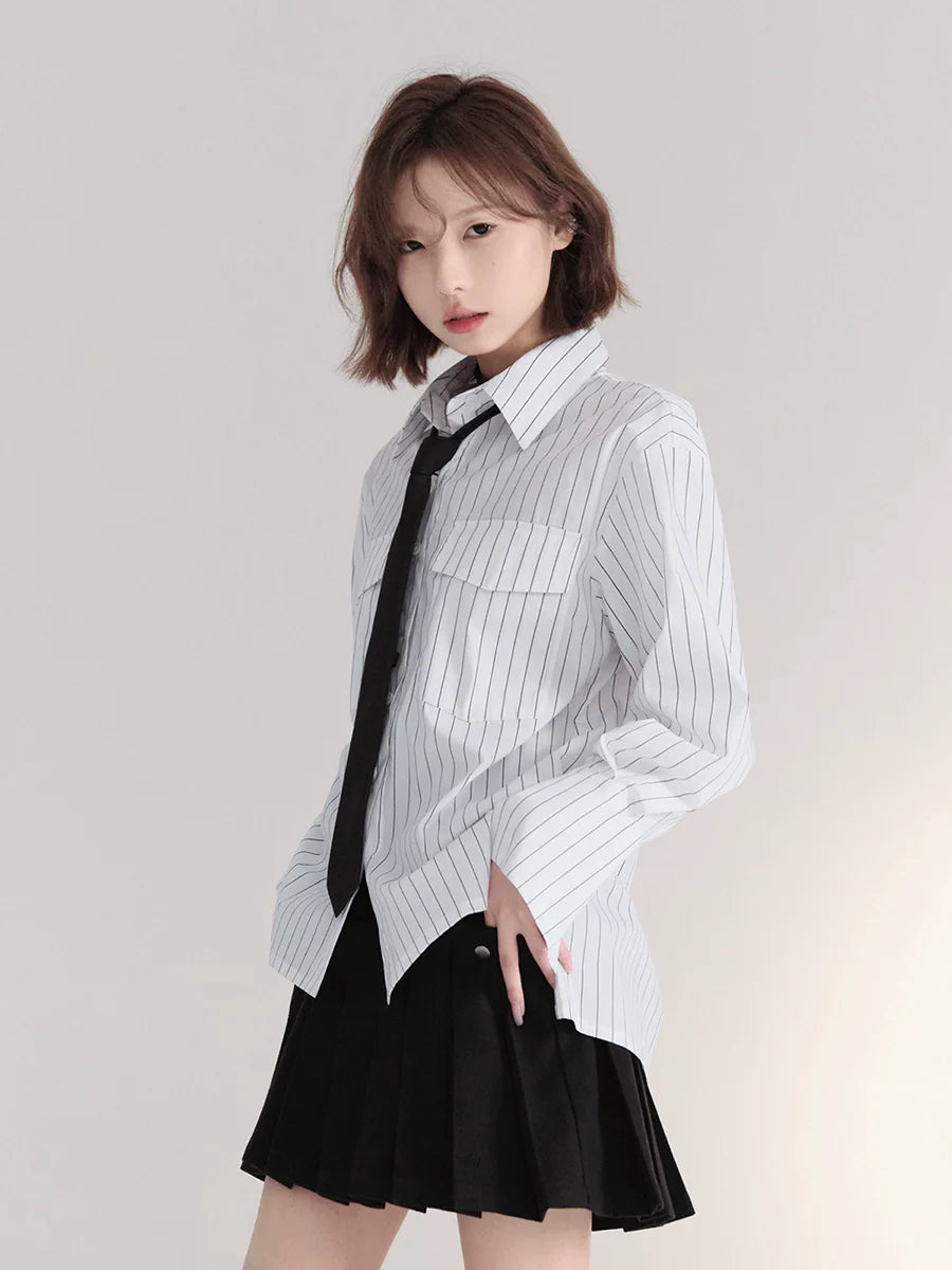 Striped Double Pocket Shirt White