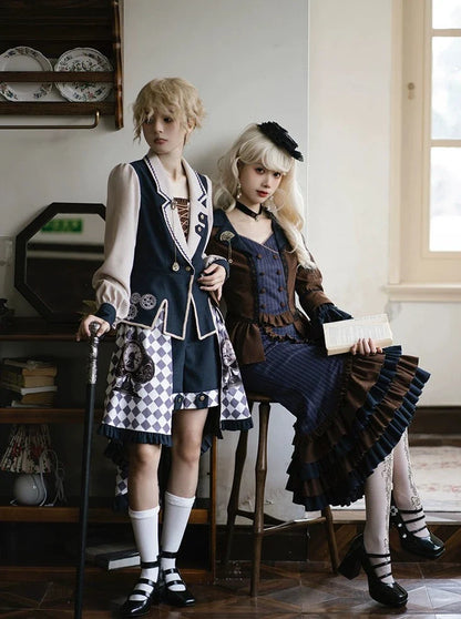 Setup Steampunk Lolita Print Fischschwanz Stickerei