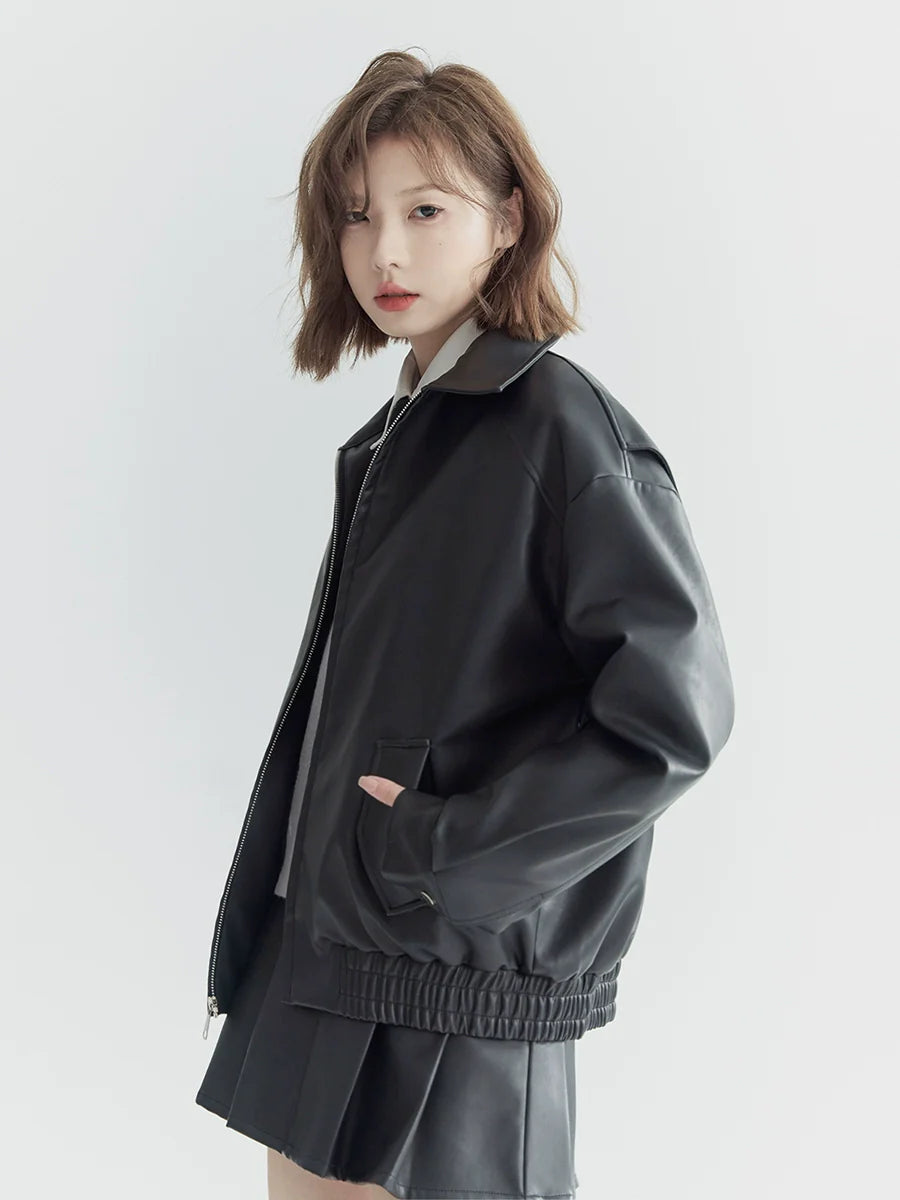 Veste courte rétro en cuir